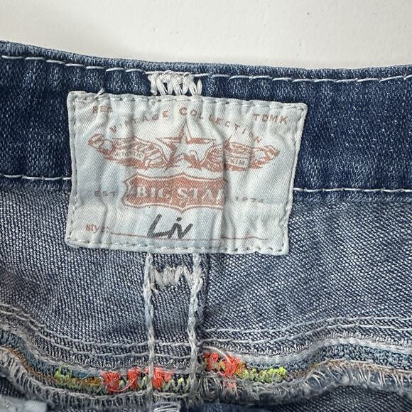 Big Star Shorts Womens 24 Blue Denim Jean MulticolorNeon Embroidered Distressed - Picture 8 of 14